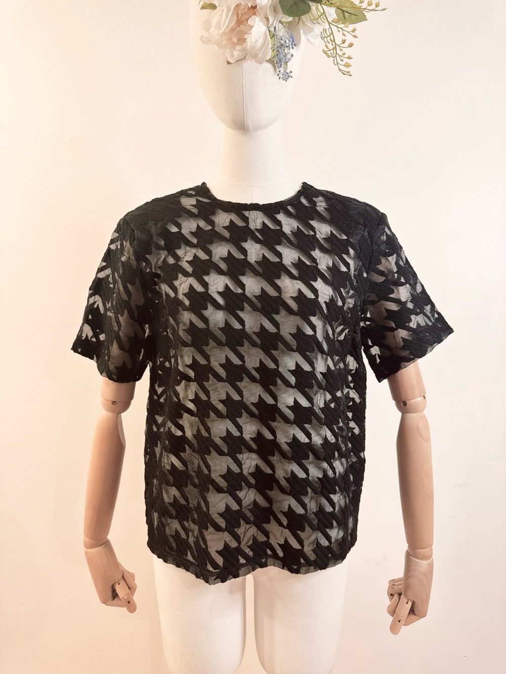 🖤STYLENANDA Black Sheer Houndstooth Top🖤